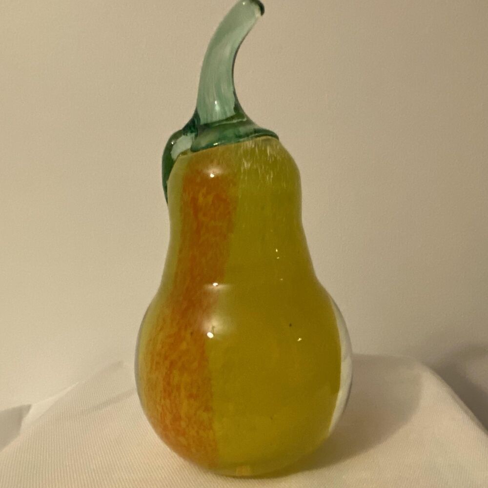 VTG Zimmerman Art Glass Pear Paperweight, Kerry Zimmerman, Blown Glass Art, 6 in